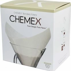 Chemex Pre-Folded Square Paper Filters For 6, 8 And 10 Cup Coffee Maker, 100 Pcs