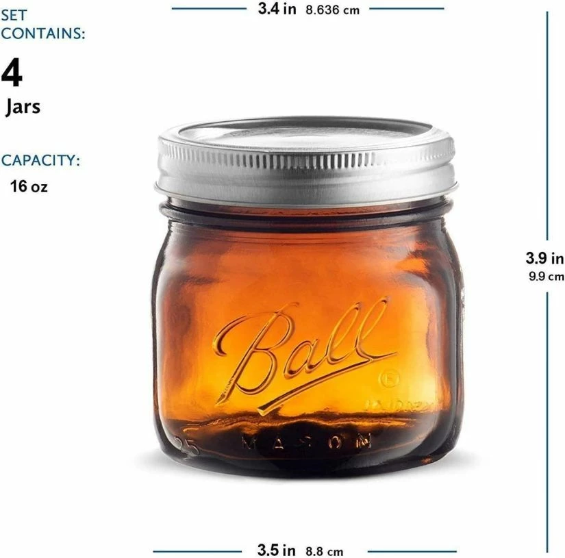 Storage Ball Pint Elite Amber Wide Mouth 475 Ml, 4 Pcs 5 Storage Ball Pint Elite Amber Wide Mouth 475 Ml, 4 Pcs - Image 3