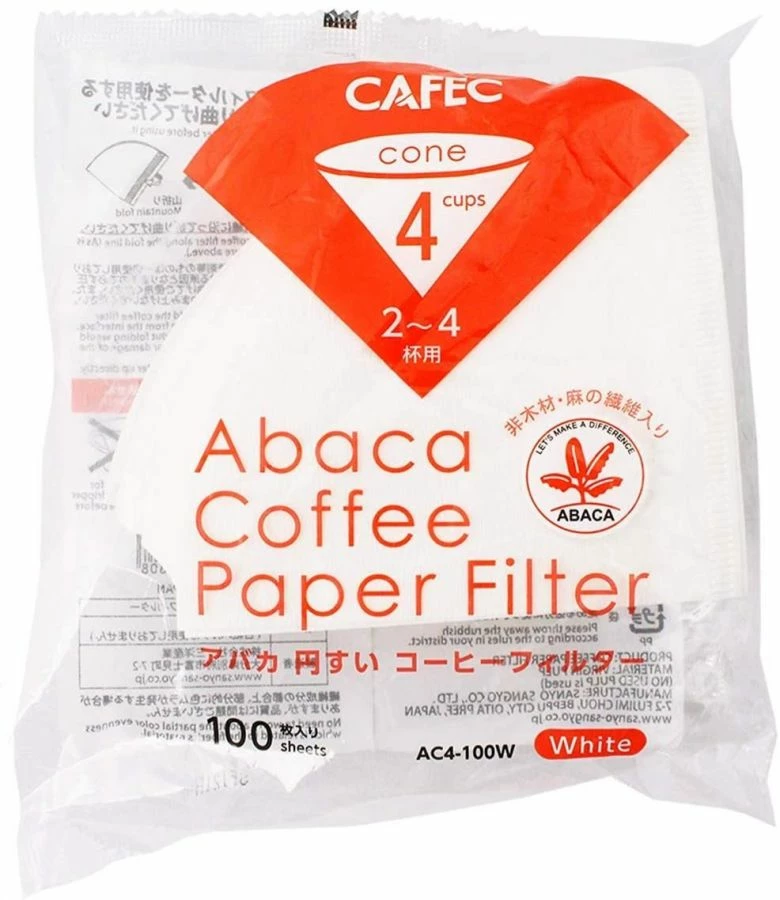 Filter Papers For Coffee CAFEC ABACA Cone-Shaped Filter Paper 4 Cup, White 100 Pcs 3 Filter Papers For Coffee CAFEC ABACA Cone-Shaped Filter Paper 4 Cup, White 100 Pcs
